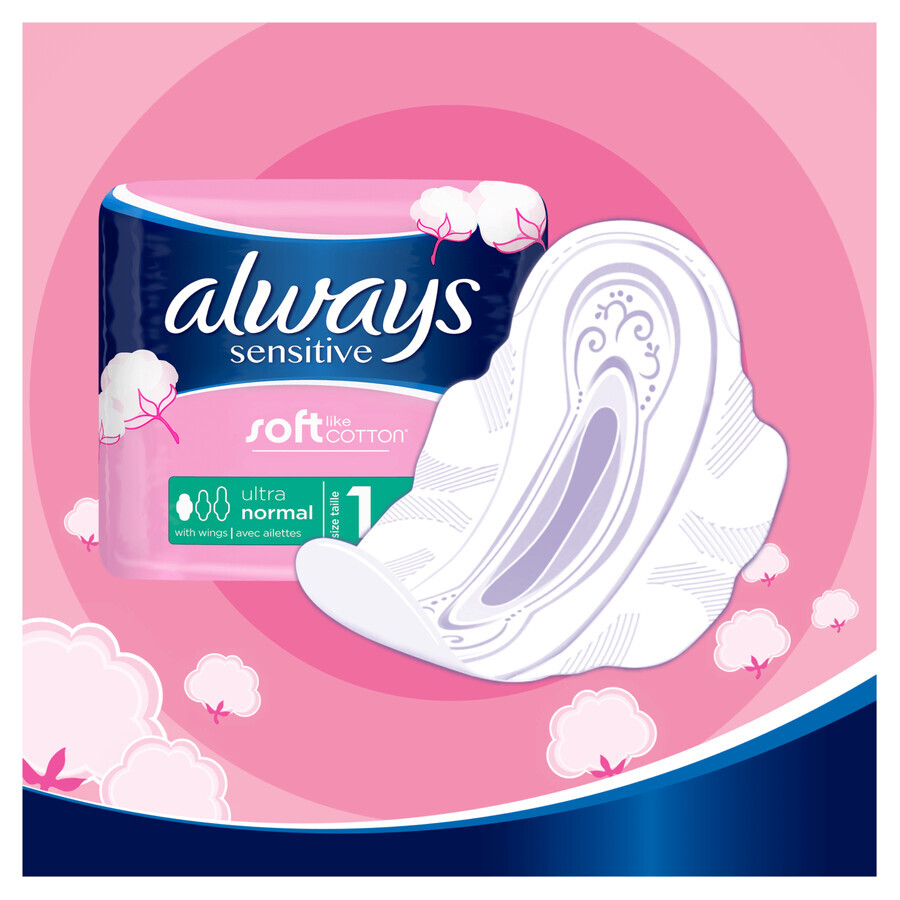 Always Sensitive, toallas sanitarias con alas, talla 1, Normal, 40 unidades