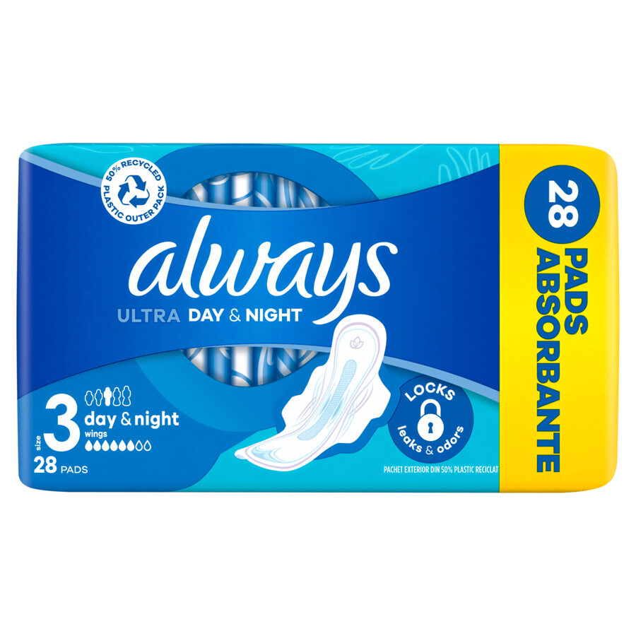 Always Ultra, Damenbinden mit Flügeln, Größe 3, Day &amp; Night, 28 Stück