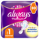 Always Platinum, toallas sanitarias con alas, talla 1, Normal, 30 unidades