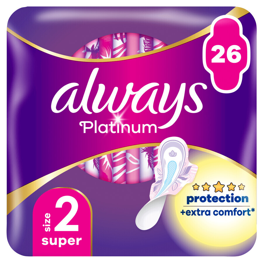 Always Platinum, compresas higiénicas con alas, talla 2, Super, 26 unidades