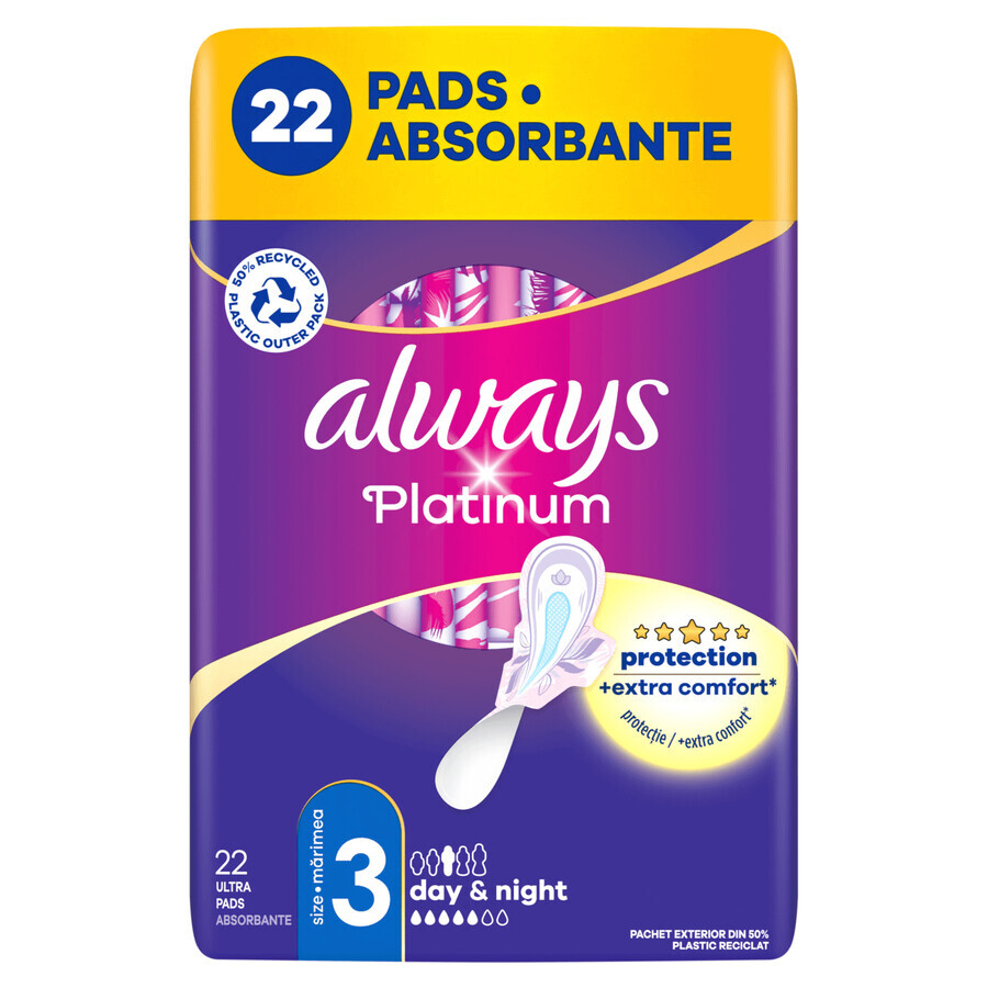 Always Platinum, maandverband met vleugels, maat 3, Dag &amp; Nacht, 22 stuks