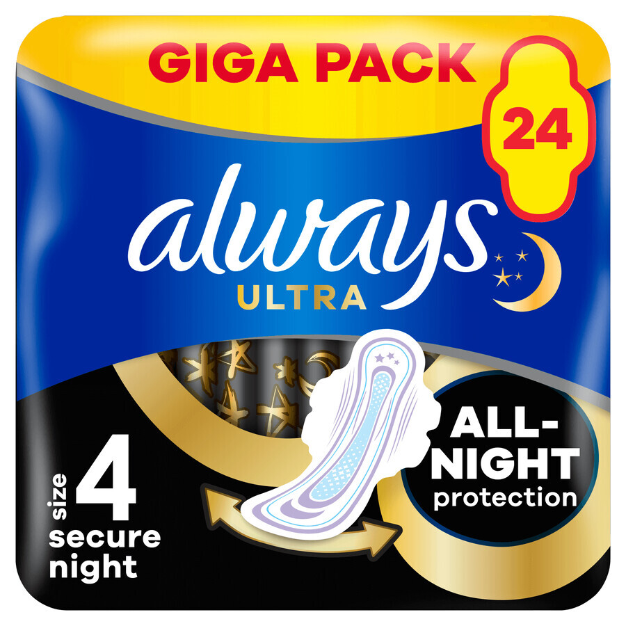 Always Ultra, maandverband met vleugels, maat 4, Secure Night, 24 stuks