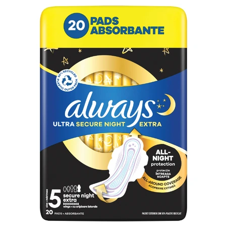 Always Ultra, șervețele sanitare cu aripi, mărimea 5, Secure Night Extra, 20 bucăți