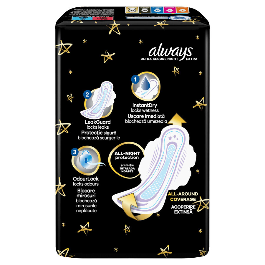 Always Ultra, serviettes hygiéniques avec ailettes, taille 5, Secure Night Extra, 20 pièces