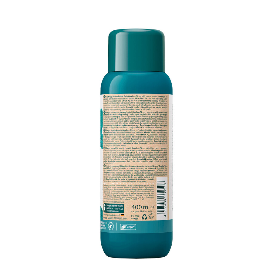 Kneipp Goodbye Stress, espuma de baño aromática, romero y menta, 400 ml