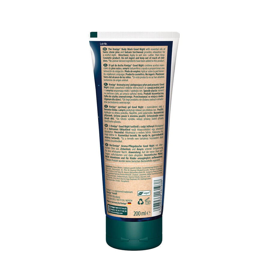 Kneipp Good Night, gel de ducha, pino suizo y amyris, 200 ml