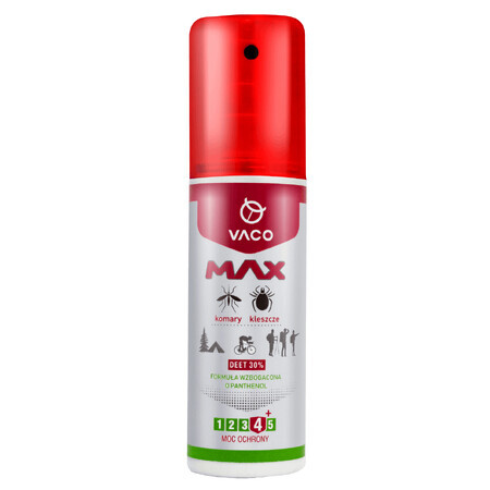 Vaco Max, líquido contra mosquitos y garrapatas, con pantenol, DEET 30%, 80 ml