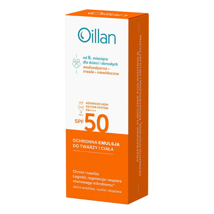 Oillan Sun, emulsión protectora para rostro y cuerpo, SPF 50, 100 ml + pelota de playa de regalo