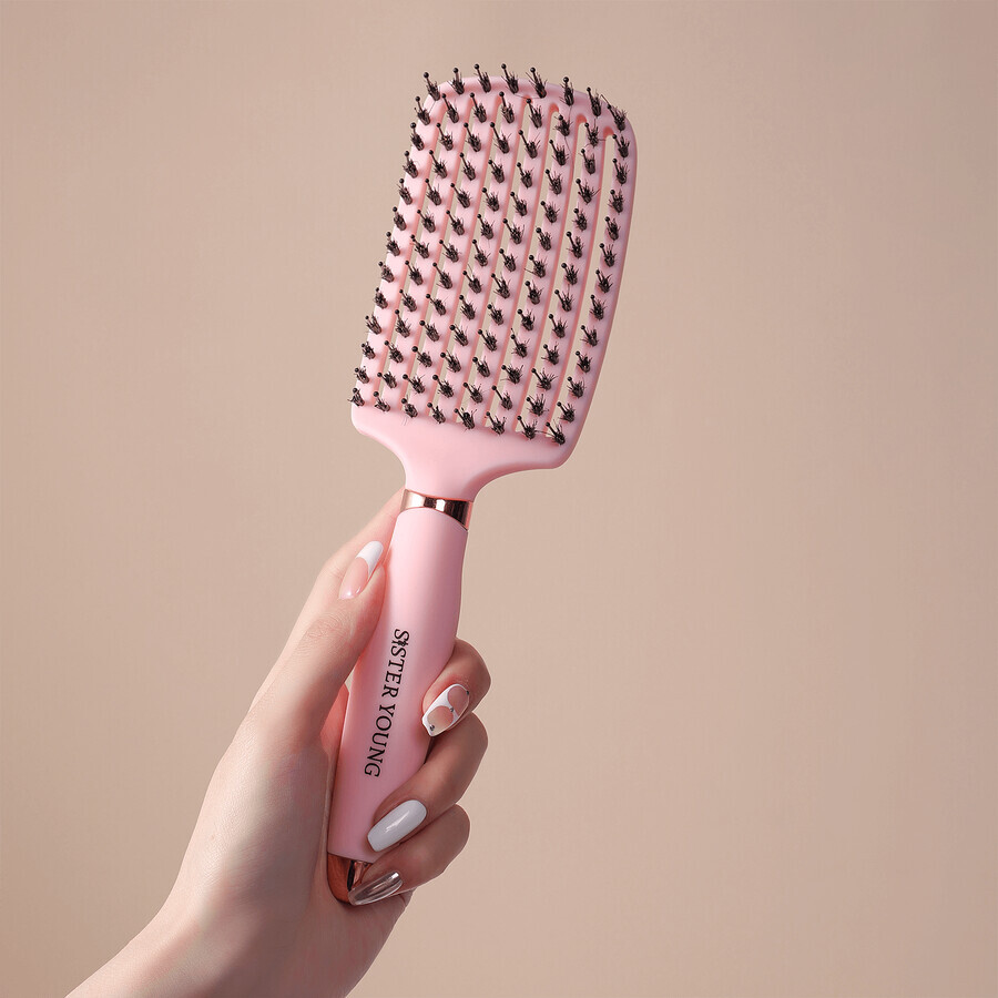 Sister Young, hair brush with natural hair, Ovia Pink, 1 pc