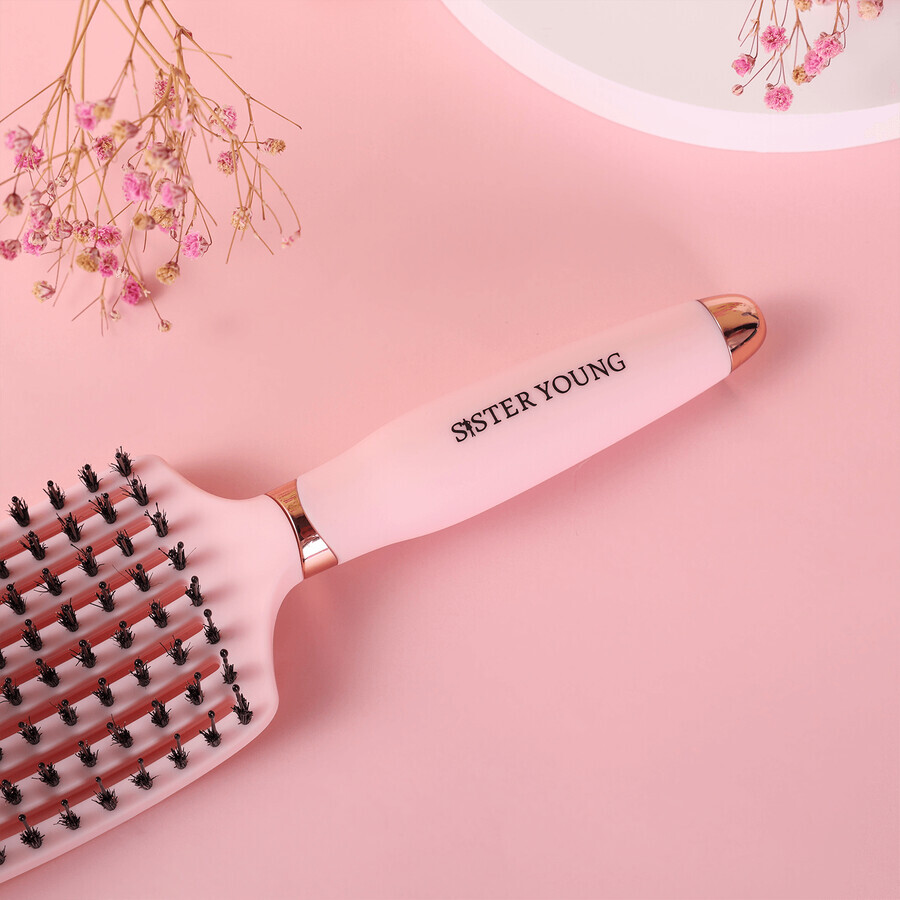 Sister Young, hair brush with natural hair, Ovia Pink, 1 pc