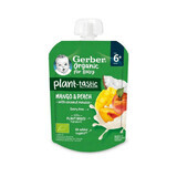 Gerber Organic Plant-Tastic Postre en tubo, mango y melocotón con mousse de coco, sin azúcar añadido, después de 6 meses, 80 g