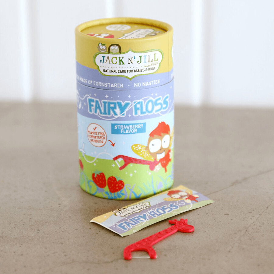 Jack N' Jill Fairy Floss, filo interdentale con manico per bambini, gusto fragola, 30 pezzi