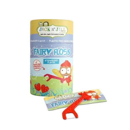 Jack N' Jill Fairy Floss, filo interdentale con manico per bambini, gusto fragola, 30 pezzi