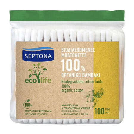 Septona Ecolife, bastoncillos de algodón biodegradables, 100 unidades