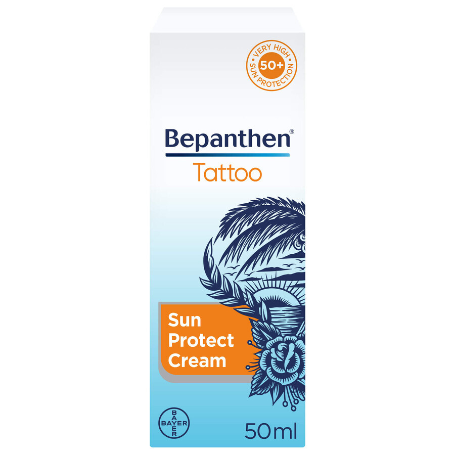 Bepanthen Tattoo, protector solar para pieles tatuadas, SPF50+, 50 ml