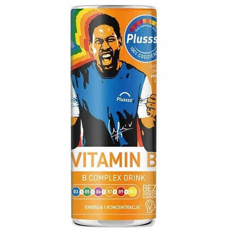 Plusssz Vitamin-B-Komplex-Getränk, kohlensäurehaltiges Getränk, Geschmack: Orange und Zitrone, 250 ml