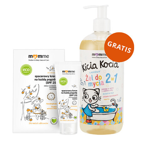 Momme, crema para caminar para todas las condiciones climáticas desde el 1er día de vida, SPF 25, 50 ml + Kicia Kocia, gel limpiador suave 2 en 1, desde el 1er día de vida, 200 ml gratis