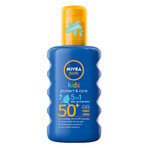 Nivea Sun Kids Protect &amp; Care set, spray protector para niños, SPF 50+, 200 ml + crema facial protectora, SPF 50, 50 ml + bronceador, SPF 30, 30 ml gratis