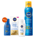 Nivea Sun Tripple Protect set, fluide pour le visage, SPF 50+, 40 ml + spray solaire, SPF 30, 200 ml + lotion solaire, SPF 30, 30 ml gratuit