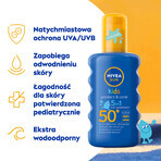 Nivea Sun Kids Protect &amp; Care set, spray protector para niños, SPF 50+, 200 ml + loción para después del sol prolongando el bronceado, 200 ml + loción solar, SPF 30, 30 ml gratis