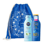 Nivea Sun Kids Protect &amp; Care Set, lozione solare protettiva per bambini 5 in 1, SPF 50+, 200 ml + lozione doposole prolungante, 200 ml + borsa zaino in omaggio