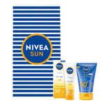 Nivea Sun Kids Protect & Care set, loción solar protectora para niños 5en1, FPS 50+, 50 ml +v crema antiedad de alta protección, FPS 50, 50 ml + toalla de playa gratis