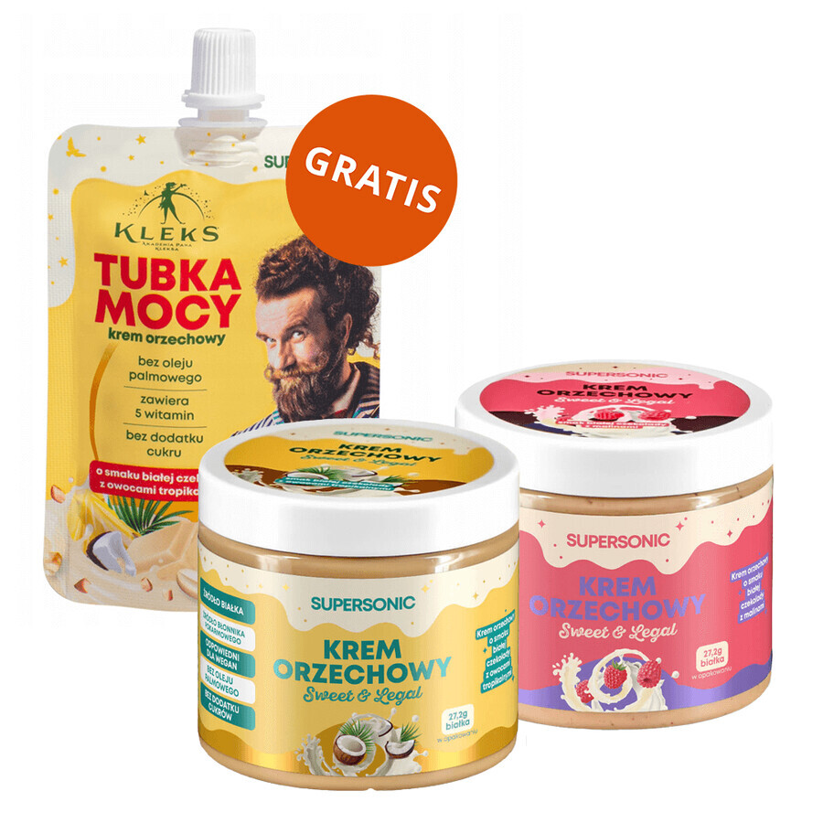 Set supersonique, crème de cacahuètes, 160 g + crème de cacahuètes, 160 g + tube de puissance, 50 g gratuit