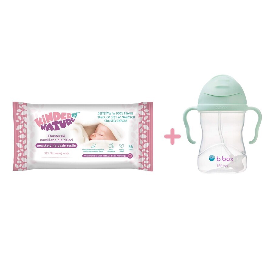 Kinder by Nature set, wet wipes, 56 pieces + B.Box, bottle with straw, Gelato Pistacho, 240 ml