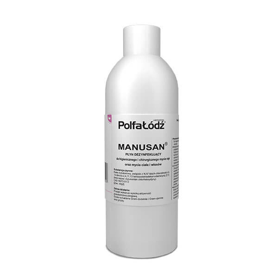 Manusan, líquido desinfectante para la limpieza higiénica y quirúrgica de manos, cuerpo y cabello, 500 ml