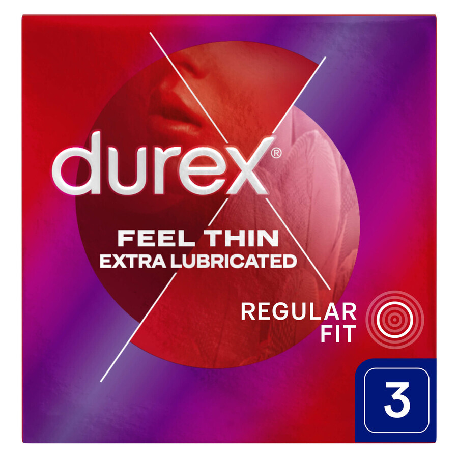 Durex Fetherlite Elite, preservativos con más lubricación, más finos, 3 piezas