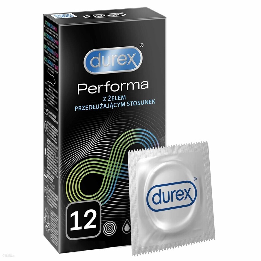 Durex Performa, preservativi con lubrificante per prolungare il rapporto, 12 pezzi