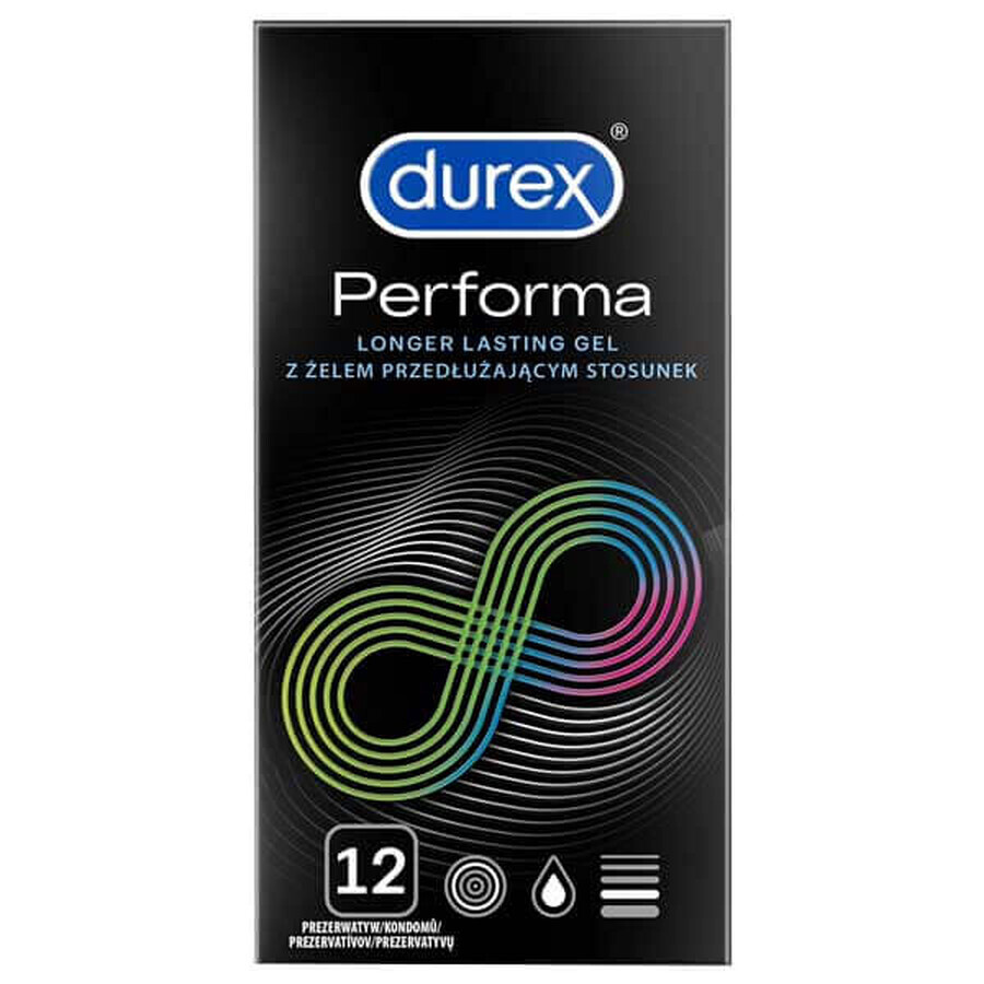 Durex Performa, preservativi con lubrificante per prolungare il rapporto, 12 pezzi