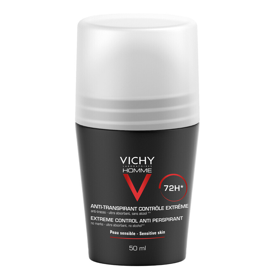 Vichy Homme, antitranspirante roll-on para hombre, 72 horas de protección, 50 ml