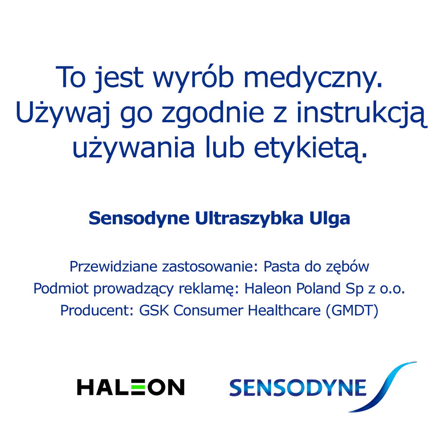 Sensodyne Ultrafast Relief, toothpaste for hypersensitive teeth, 75 ml