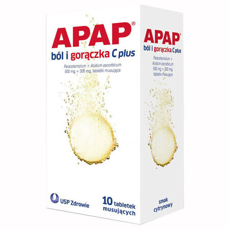 Apap pain and fever C plus 500 mg + 300 mg, 10 effervescent tablets