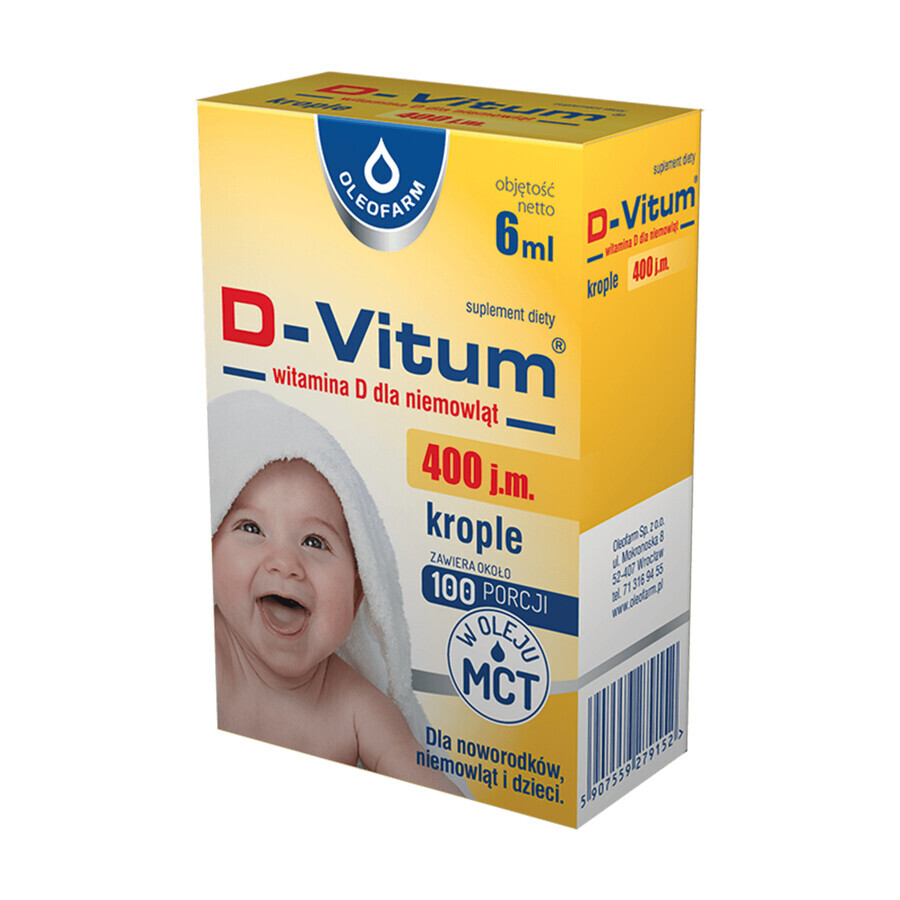 D-Vitum 400 UI, vitamina D para recién nacidos, lactantes y niños, gotas orales, 6 ml