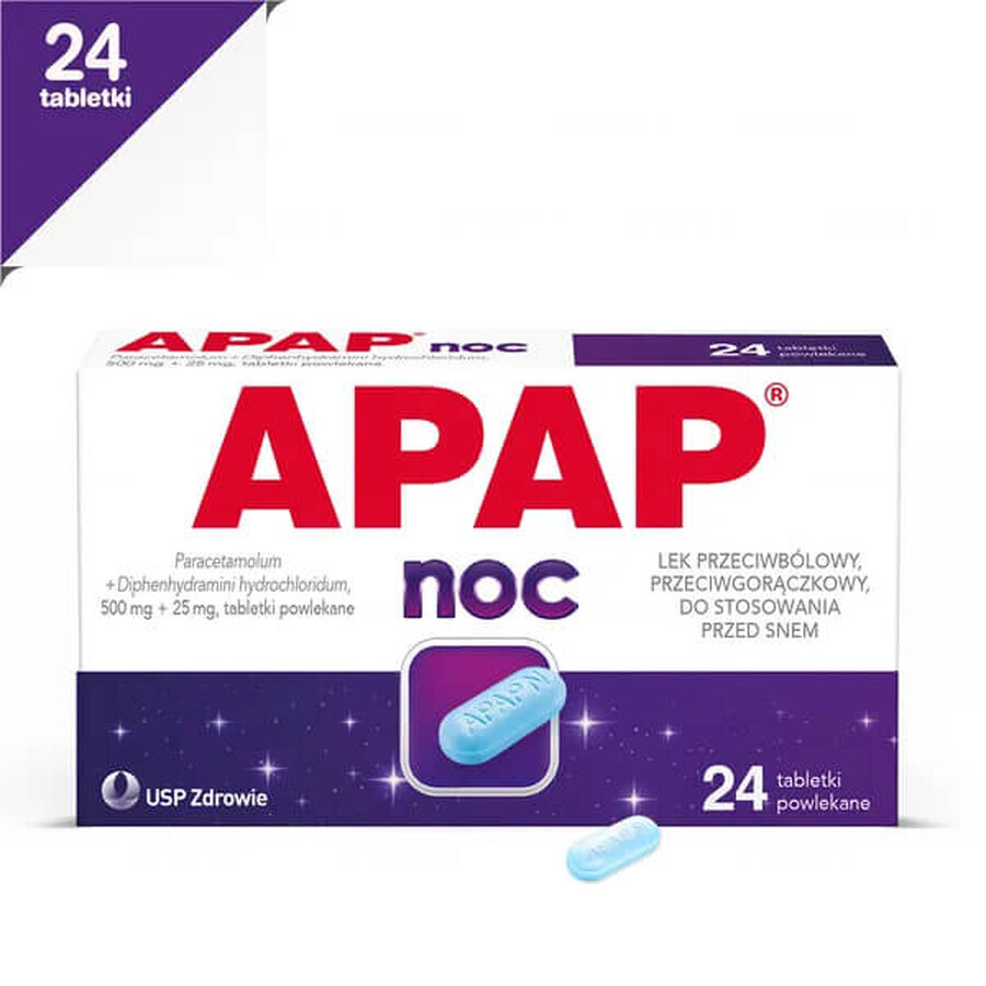 Apap Noc 500 mg + 25 mg, 24 comprimidos recubiertos