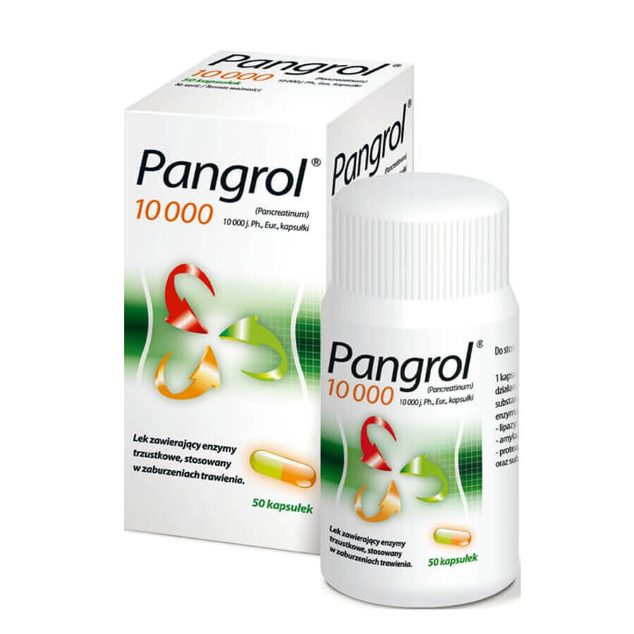 Pangrol 10000, 10000 UI lipază, 50 capsule