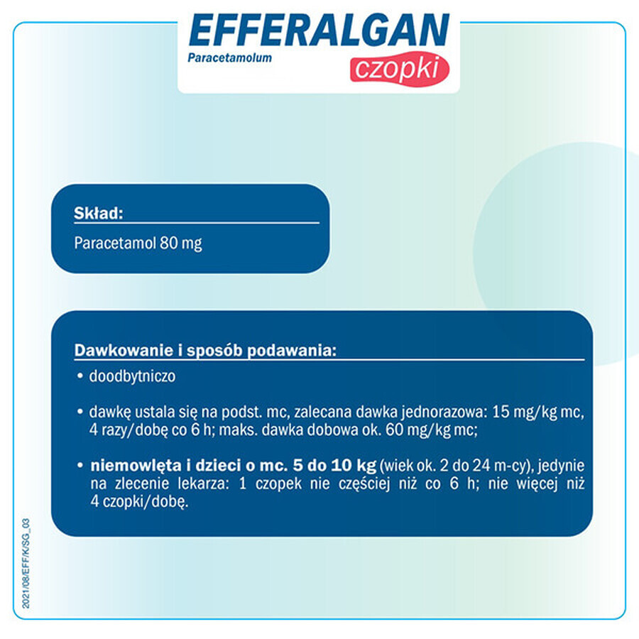 Efferalgan 80 mg, supositorios rectales, 10 piezas