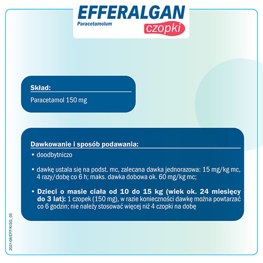 Efferalgan 150 mg, supositorios rectales, 10 piezas