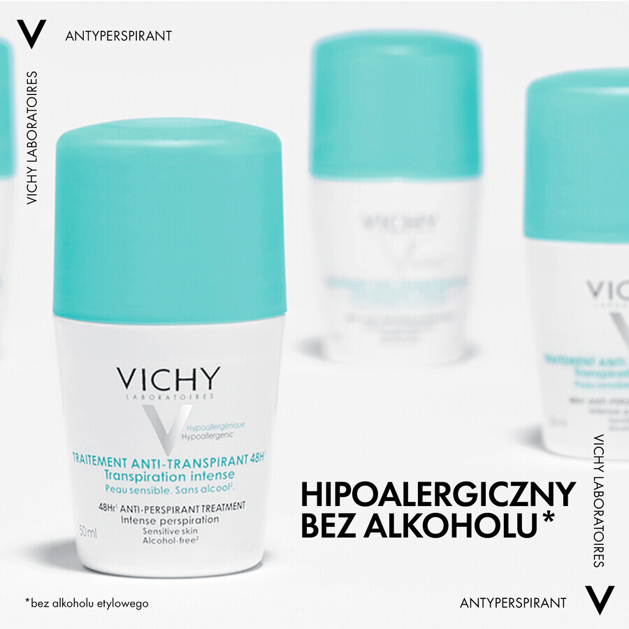 Vichy, roll-on anti-transpirant, traitement anti-transpirant contre la transpiration excessive, 48 h, 50 ml