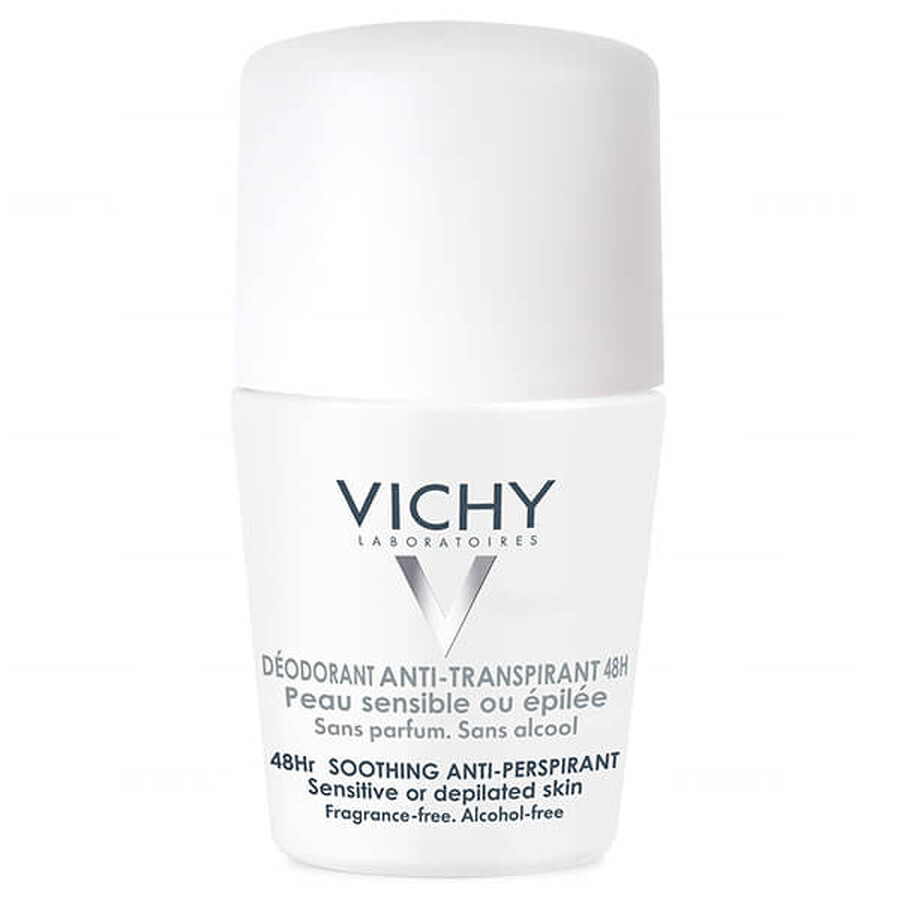 Vichy, roll-on antitranspirante calmante para pieles sensibles o después de la depilación, 50 ml