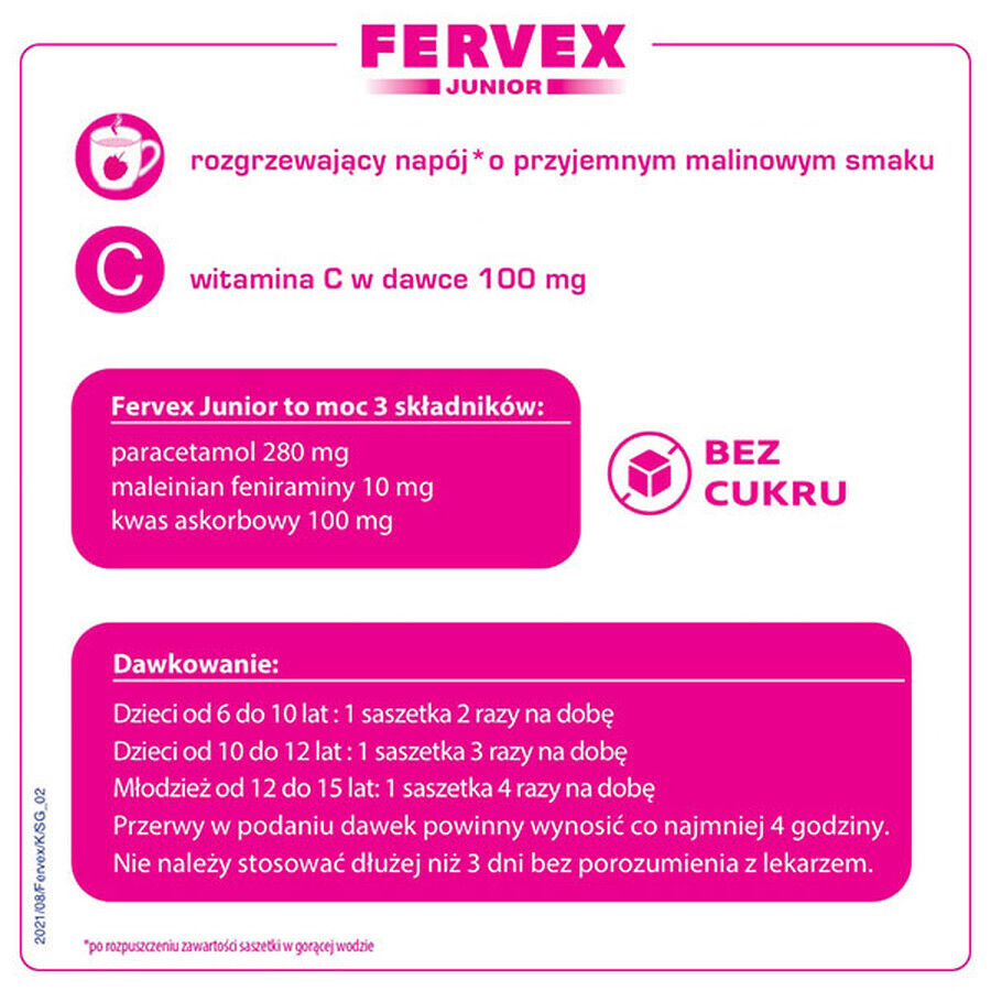 Fervex Junior 280 mg + 100 mg + 10 mg, granulado para solución oral, 8 sobres