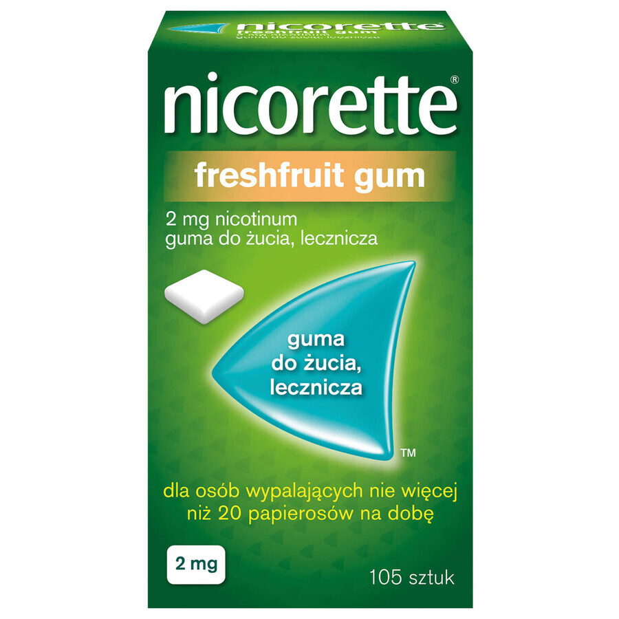 Nicorette FreshFruit Gum 2 mg, chewing gum, medicine, 105 pieces