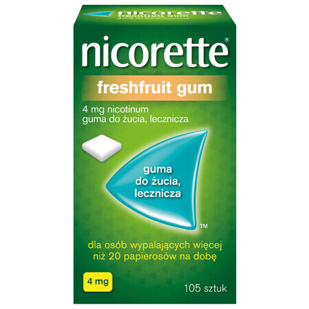 Nicorette FreshFruit Gum 4 mg, chewing gum, medicine, 105 pieces