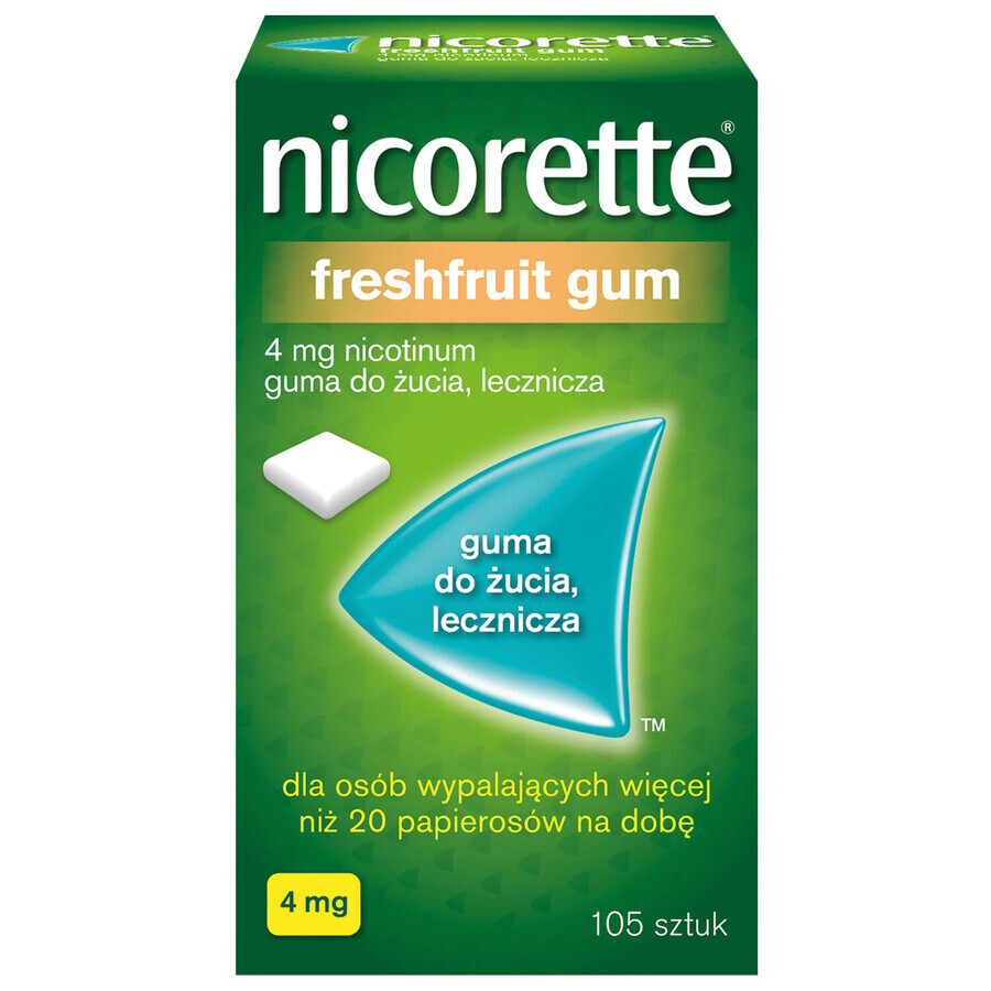 Nicorette FreshFruit Gum 4 mg, chewing gum, medicine, 105 pieces