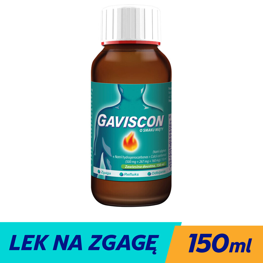 Gaviscon sabor menta (500 mg + 267 mg + 160 mg)/ 10 ml, suspensión oral, 150 ml