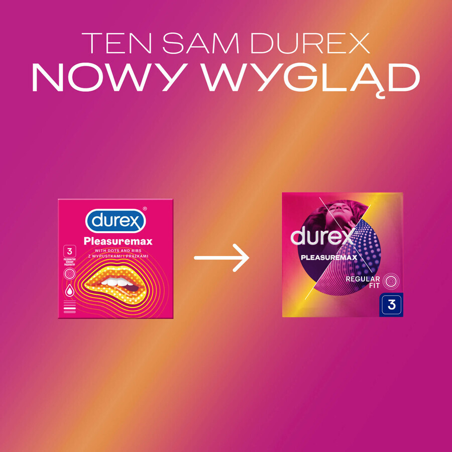 Durex Pleasuremax, geribbelde condooms met bies, 3 stuks