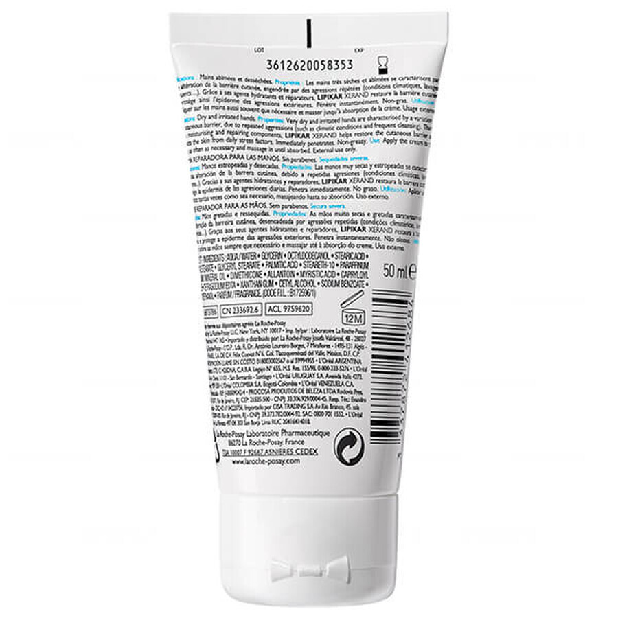 La Roche-Posay Lipikar Xerand, crema de manos, piel muy seca, 50 ml