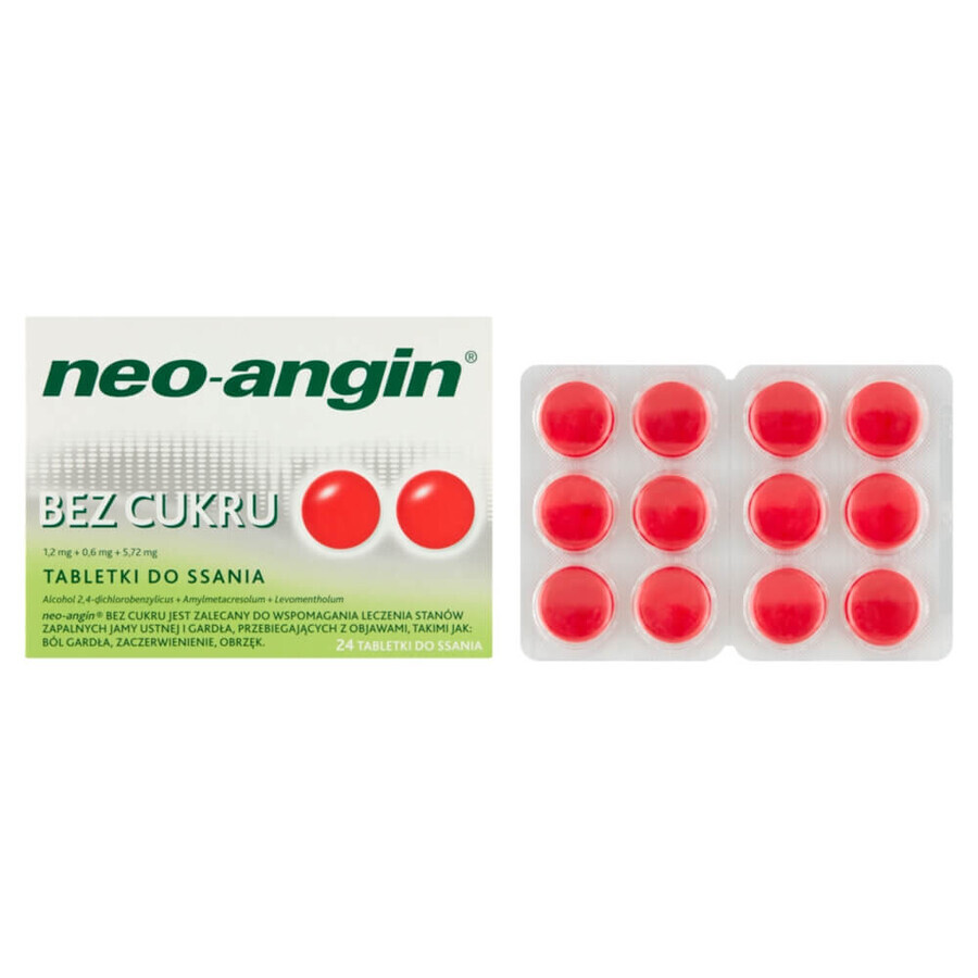 Neo-Angin without sugar 1.2 mg + 0.6 mg + 5.72 mg, 24 tablets